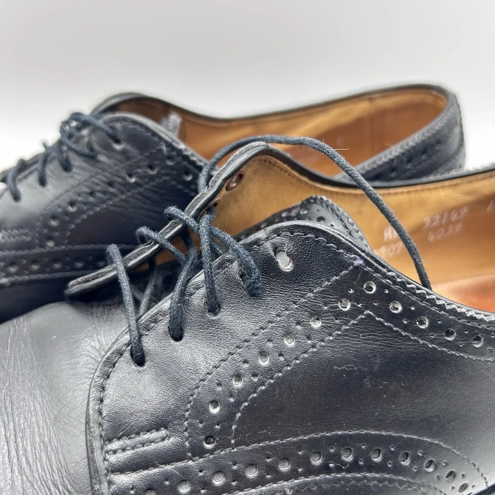 MENS USA ALLEN EDMONDS SANFORD BLACK LEATHER CAP TOE BROGUE‎ OXFORDS SHOES 12 AA